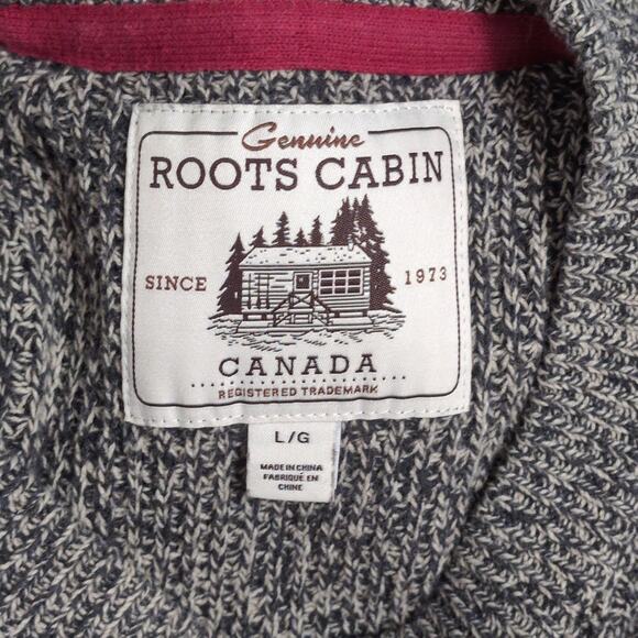 Roots Cabin Gray Marled Cotton Acrylic Knit Pullover Sweater L Cozy Relaxed - Picture 5 of 10